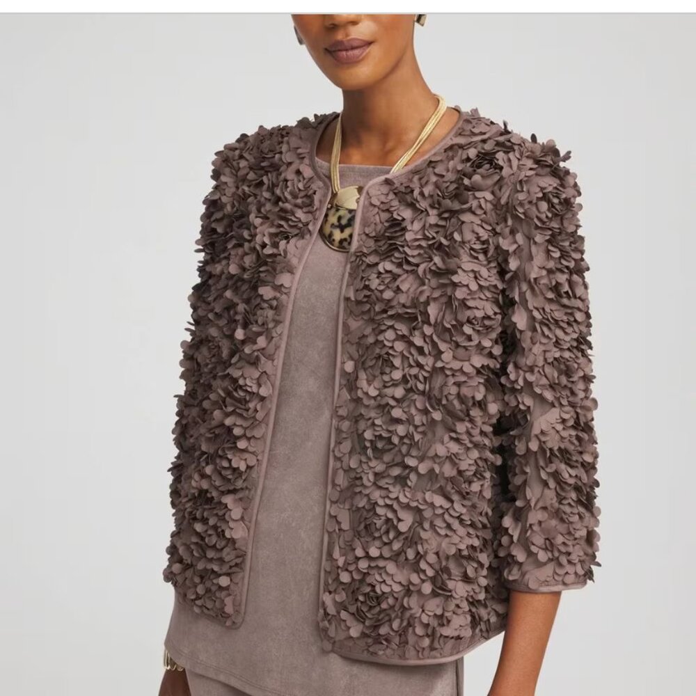 nwt CHICO'S TRAVELERS COLLECTION textured jacket rosette m - Picture 2 of 3